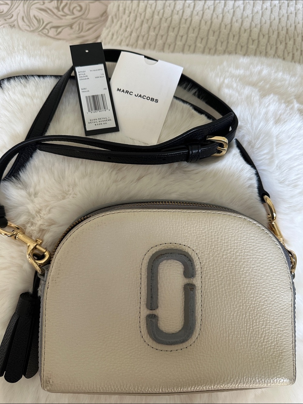 Marc Jacobs Cream Leather Dome Crossbody with Black Strap